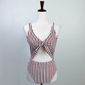 Hollister Monokini Patriotic Nautical Stripe One-Piece Bow Front Swimsuit NWT
